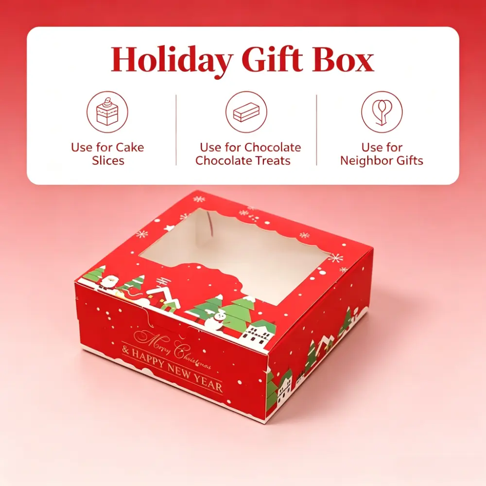 10Pcs Christmas Cookie Boxes with Window, Holiday Baking Gift Boxes, Xmas Treat Boxes, Paper Bakery Boxes for Cupcake, Candy, Chocolate, Homemade Dessert Packaging