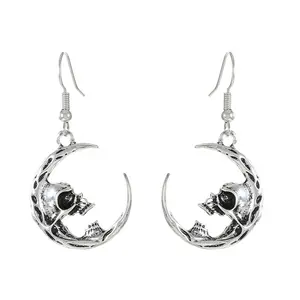 Gothic style dark skull crescent earrings for women retro hip-hop exaggerated old butterfly jewelry