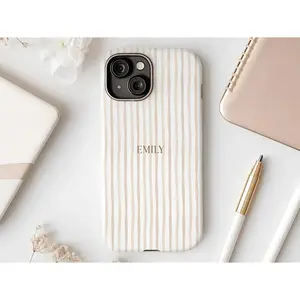 Customized Striped Minimalist Smartphone Case - Personalized Shockproof Tough Casing, Lightweight Tech Accessories, Aesthetic Gift for Her, with Protection, Compatible with iPhone 17,16,15,14,13,12,11,X,Pro Max,Plus Mobile Phone Accessories