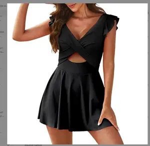 Women's One Piece Swimsuit Ruffle Cutout Swimdress Tummy Control V Neck Wrap SwimwearWomen's Plus Size Swimsuit Cover Up Cap Sleeve V Neck Ruffle Swim Dress CoverupsV Neck Wrap Swimwear