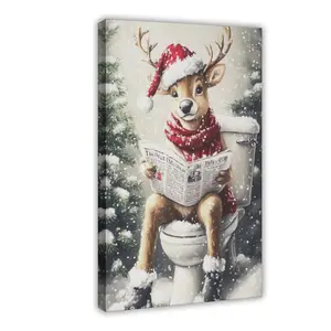 Reindeer on The Toilet, Printable Funny Christmas Wall Art, Bathroom Toilet Wall Art, Trendy Christmas Printable Decor