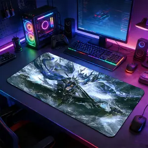 Frost Blue Fantasy Mecha Warrior Large Extended Gaming Mouse Pad, Non-Slip Rubber Base Stitched Lock Edge Desk Mat, Epic Battle Artistic Design Desk Pad, Durable Computer Accessory for Home Office & Gaming Setup, Perfect Gift for Gamers & Sci-Fi Fantasy F