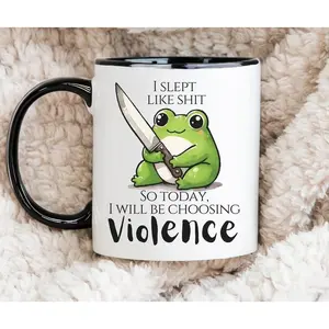 Kawaii rude trendy frog coffee mug, Ceramic black or white mug offensive gift for gen z millennials, Office mug sarcastic gag gift, 11 15 oz Funny Tumblers Drinkware