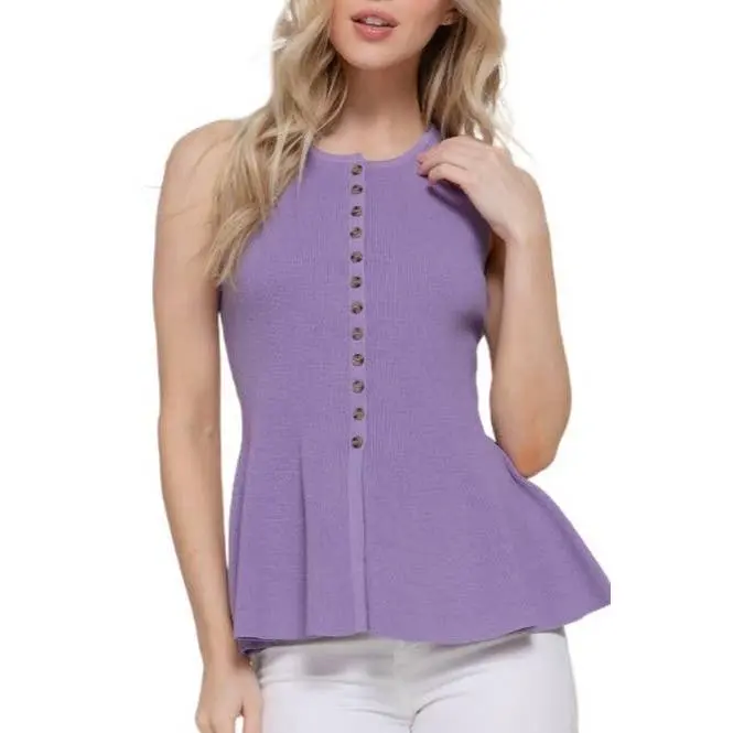 Sleevelss Button Down Peplum Sweater