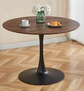 【GOOGREAT】42.1"WOOD COLOR TOP Tulip Table Mid-century Dining Table for 4-6 people With Round Mdf Table Top, Pedestal Dining Table, End Table Leisure Coffee Table
