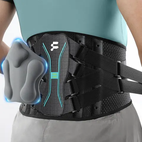 Fitomo Unisex Back Support Brace - Adjustable Lightweight Belt with Carbon Fiber Stays, Ultra-Thin Breathable Synthetic Mesh, All Seasons Back Posture Strap for Lifting, Sitting