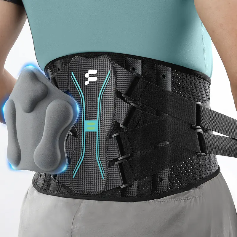 Fitomo Unisex Back Support Brace - Adjustable Lightweight Belt with Carbon Fiber Stays, Ultra-Thin Breathable Synthetic Mesh, All Seasons Back Posture Strap for Lifting, Sitting