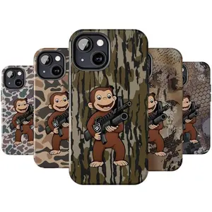 Machine Gun Curious George Monkey Camo Two-In-One Drop-Resistant Mobile Phone Case Protection, Shockproof For IPhone 17-12, Pro Max, Pro Plus, and Samsung S25 24 23 Safety Case