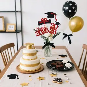16 Pieces Of 2026 Happy Graduation Cake Vase Plugin, Used To Congratulate The Graduation Ceremony Of The 2026 Cohort With A Doctoral Cap Cake Decoration