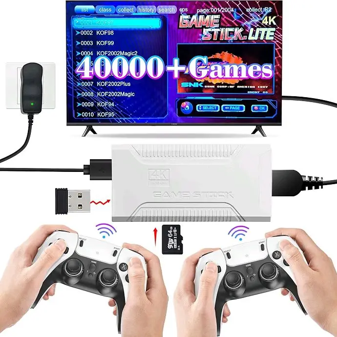 Retro Game Stick 2026 Edition, 64GB TF Card, 40,000+ Classic Games, 23 Emulators, 4K HDMI Plug & Play, Dual 2.4G Wireless Controllers, Multiplayer TV Arcade Console, Family Gift