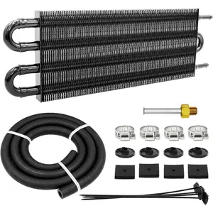 4 Pass Tube and Fin Transmission Cooler Universal 5/16" Oil Cooler Kit 402 Aluminium Black