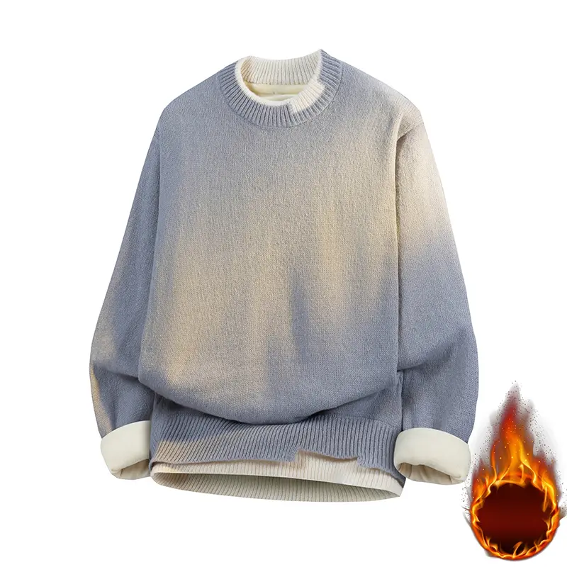 Fall/Winter 2025 Fleece-Lined Thick Skin-Friendly Thermal Water-Repellent Polyester Stylish Easy to Match Loose-Style Individualistic Eye-Catching Faux Two-Piece Design Long Sleeve Crew Neck Straight Unisex Sweater