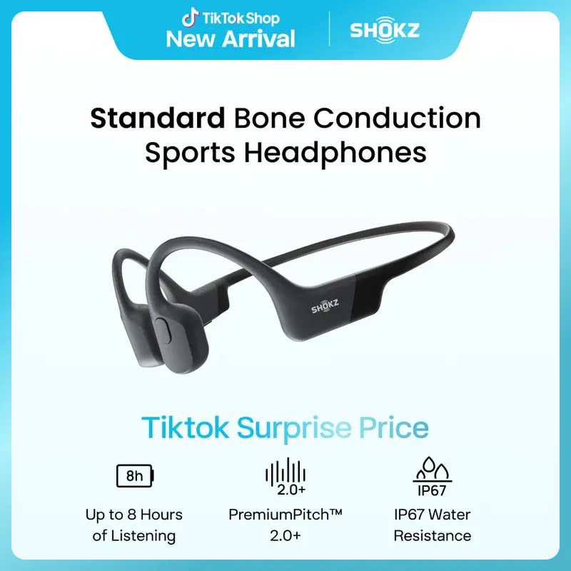 SHOKZ OpenRun Open-Ear Bluetooth Bone Conduction Sport Headphones - Electronic Audio Device, Waterproof Wireless Headphones with Built-in Mic for Workouts, Running, Sweat Resistance, Running Wireless Headset