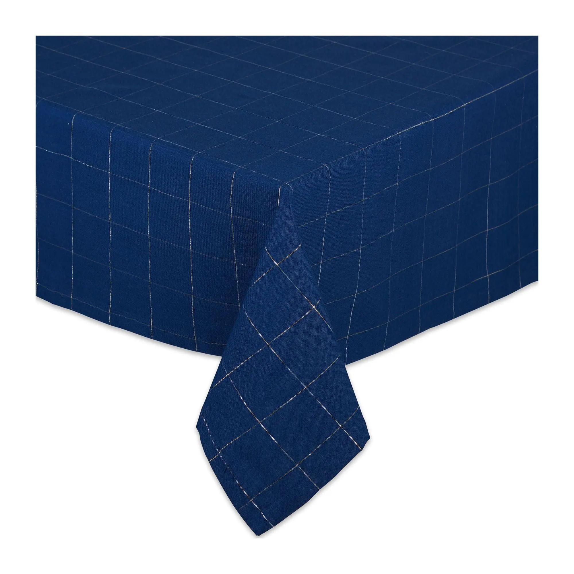 Design Imports 52" x 52" Blue Metallic Windowpa ne Tablecloth