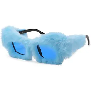 EyeconicFinds Sunglasses Women Fuzzy Square Cat Eye Sun Glasses Punk Plush Shade Party Masquerade Disco Eyewear B0086