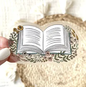 Floral Book Waterproof Vinyl Sticker, 3x2"