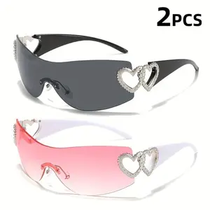 2pcs Star Y2K Rimless Shield Wrap Around Oversized Sunglasses for Women Fashion Aesthetic Glasses Stylish Retro Love Accessories for Streetwear and Outdoor Style TikTokShopBlackFriday Vintage Tortoiseshell Sunglasses blinged fall ses