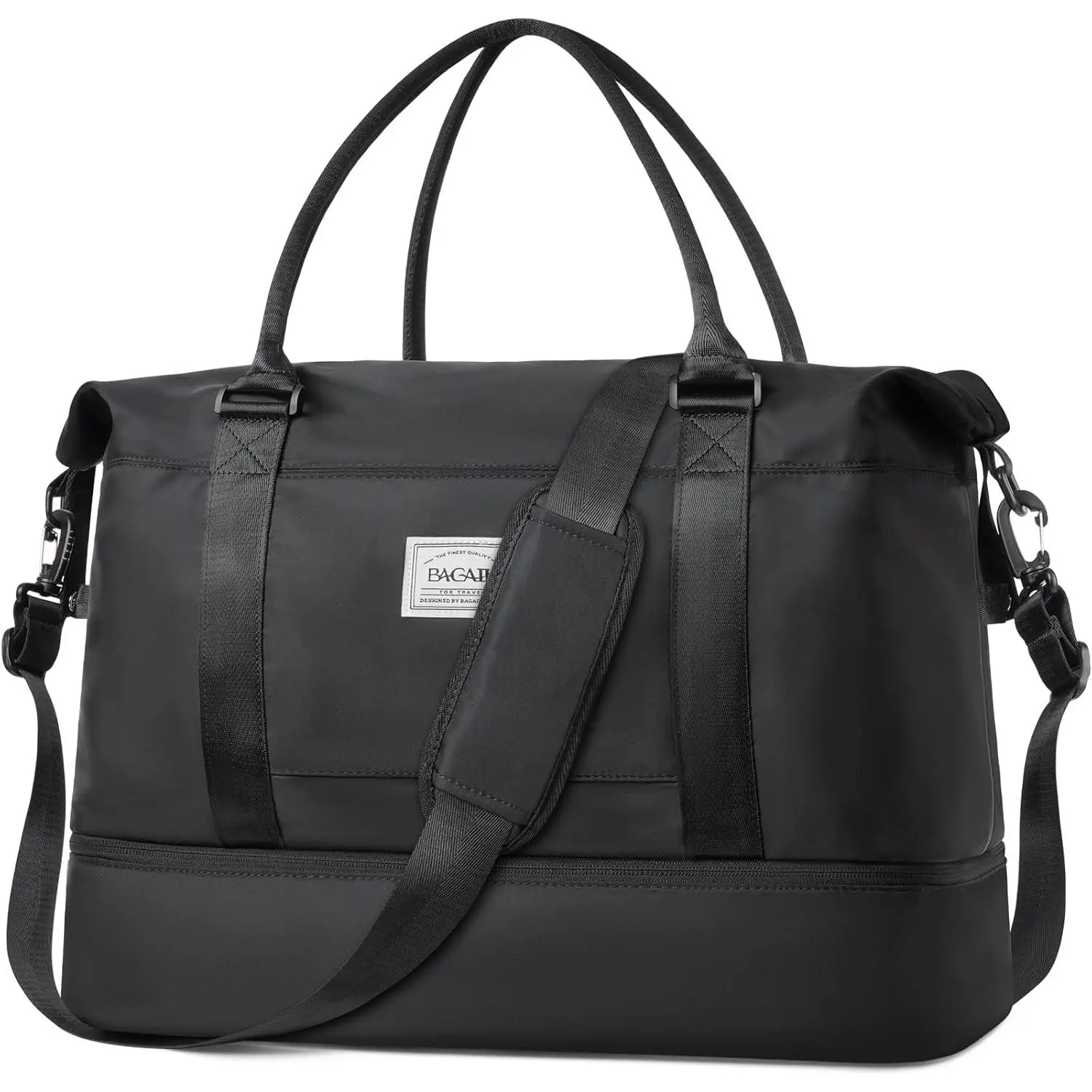 BAGAIL Travel Duffel Bag - Weekender, Overnight Gym Carry On Tote with Wet Pocket, Hospital Mom Bag for Labor and Delivery - Extra Large, Black
