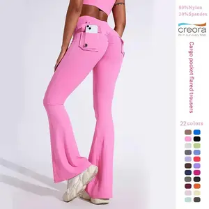 Women's Yoga Pants Fitness Running High Waist Pocket Flared Pants Casual High Waist Hip Lifting Flared Pants Sports Tights Black Girl Basic Comfort leggings workout leggings