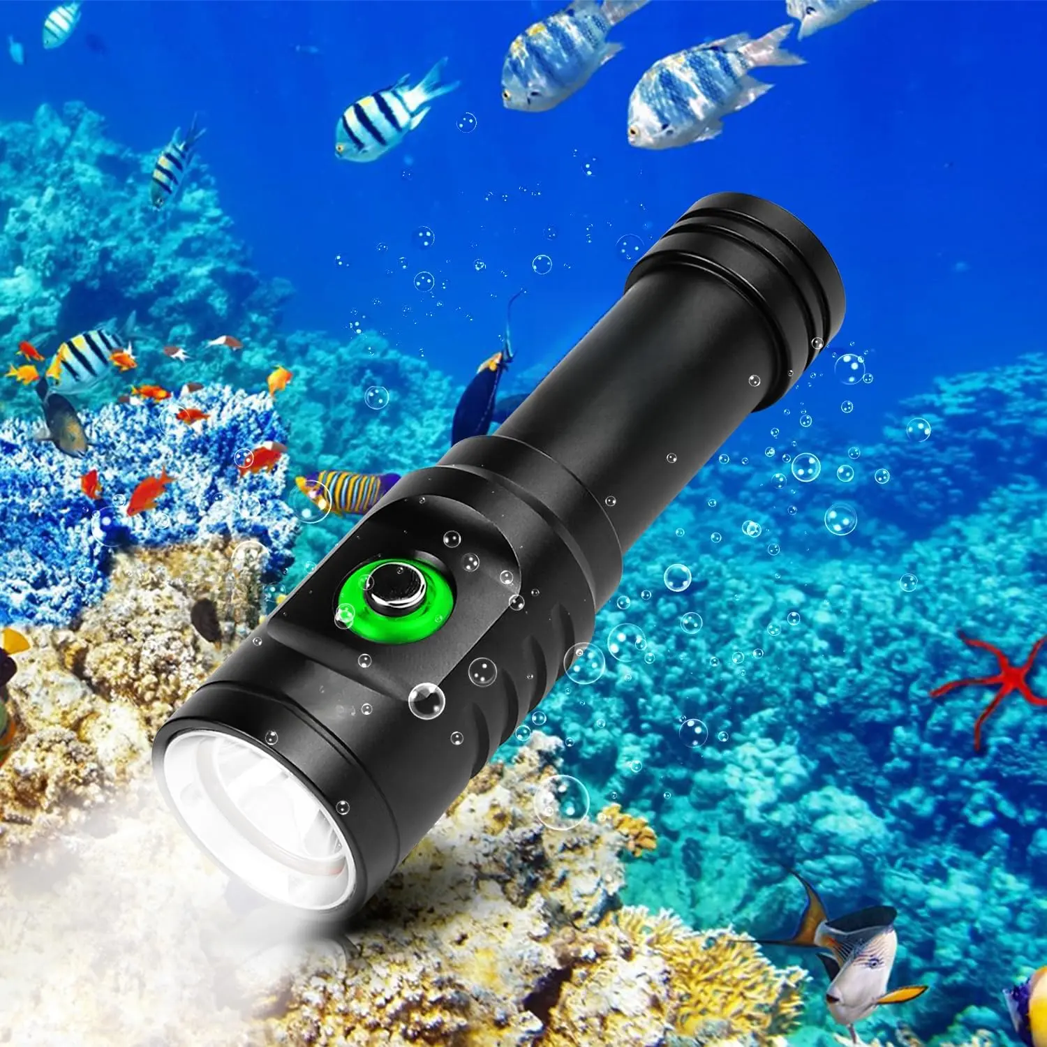 Dive Light Scuba Diving Flashlight, Super Bright Rechargeable Waterproof Torch with Power Indicator, 3 Modes Underwater Lights, Scuba & Snorkeling Safety Dive Lights for Night Diving