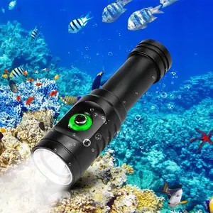 Dive Light Scuba Diving Flashlight, Super Bright Rechargeable Waterproof Torch with Power Indicator, 3 Modes Underwater Lights, Scuba & Snorkeling Safety Dive Lights for Night Diving