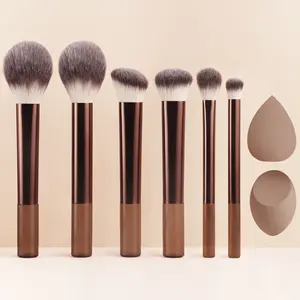 Professional Makeup Brush Set, 8-Piece Powder Blush Bronzer Foundation Eyeshadow Contour Brushes, Includes Beauty Blender Sponge
