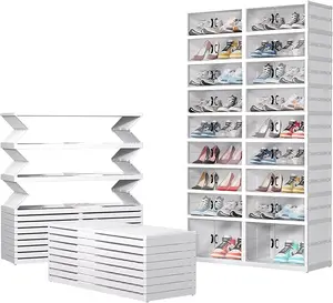 9 Tiers 36 Pairs Foldable Shoe Rack, Large Shoe Storage with Magnetic Clear Door, Easy Assembly and Freely Movable Shoes Organizer, Large Capacity Shoe Shelf for Living Room, Cloakroom, Entryway,Cosmetic Organizer