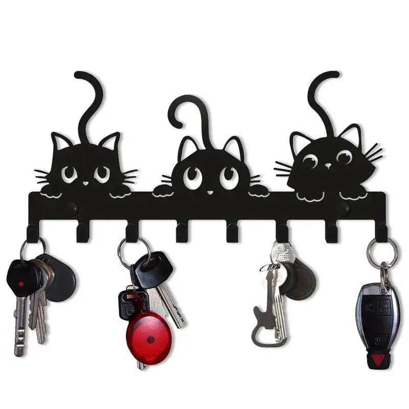Cute Cartoon Cat Design Key Holder, 1 Count Wall Mounted Key Holder, Multifunctional Home Organizer for Living Room Bedroom, Wall Hook