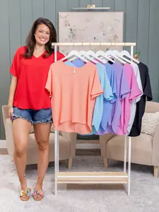 Zenana Woven Airflow V-Neck Short Sleeve Top | S - 3XL