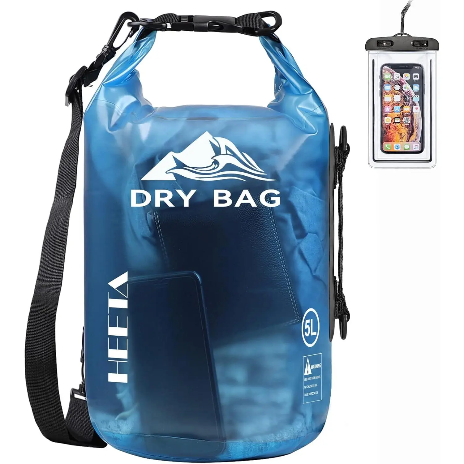 Dry Bag Waterproof for Women Men, 5L/10L/20L/30L/40L Roll Top Lightweight Dry Storage Bag Backpack with Phone Case for Travel, Swimming, Boating, Kayaking, Camping & Beach, 11 Transparent Colors