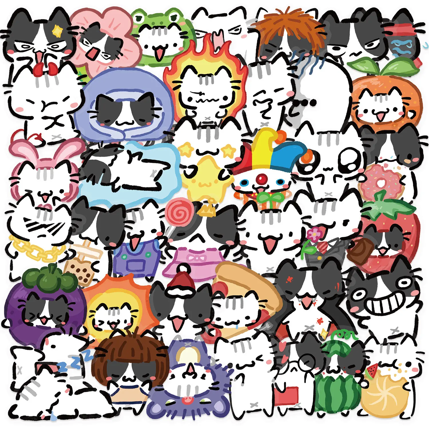 54pcs Cartoon Kitten Transparent PET Material Graffiti Stickers, Suitable for Suitcases, Cellphone, Phone Cases, Laptops, Helmets, Skateboards, Waterproof Decorative DIY Creative Stickers