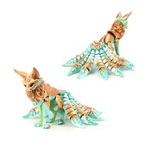 3D Printed Nine Tailed Fox Toy, 1 Piece Desktop Decoration Ornament, Action Animals Toy with Random Color Swingable Joints, Articulating Animal Figurines, Perfect for Collection