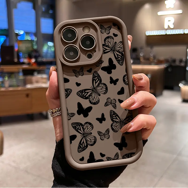 Butterfly Silhouette Pattern TPU Phone Case for iPhone 17 16 15 14 Pro Max 13 12 11 XR XS Plus Shockproof Drop Protection Rugged Durable Silicone Cover Cellphone Protective Smartphone Casing