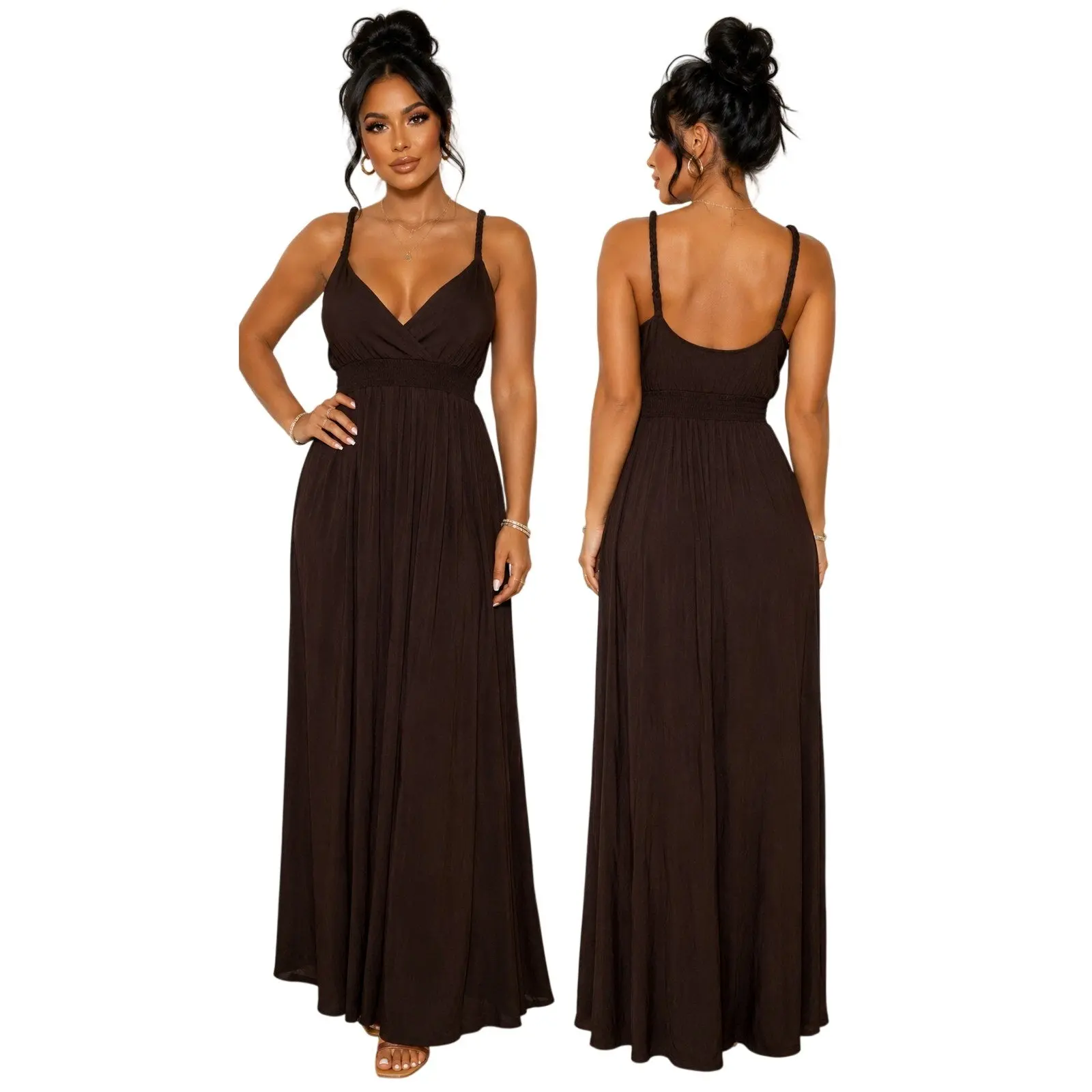 No Boundaries Maxi Dress Womens XL Braided Strap Smocked Empire Waist