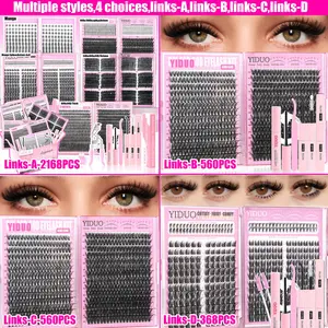 2168/560/368pcs Lash Cluster Kit Gift Set Volume Manga&40D&60D&80D&100D with Spiky Bottom Lashes Extension Kit 10-20mm D Curl wispy False Eyelash With Double-ended Eyebrow Pencil | Waterproof Eyeliner | Eyelash Curler | Bond and Seal Kit DIY Lash Kit