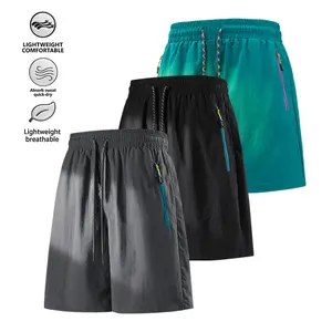 3-pack men’s shorts: zippered pocket summer ice silk beach shorts, quick-dry sports casual shorts, lightweight basketball shorts, solid-color shorts suitable for running and fitness.