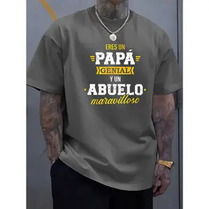 ["Papa Abuelo" Graphic Tee]  Men's Summer Casual T-Shirt - 100% Polyester, Soft Ribbed Collar, Slightly Elastic, "Papa Abuelo" Graphic Print in Spanish & English, Multiple Colors for Daily & Trendy Wear