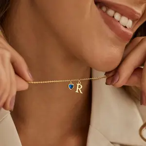 Personalised Birthstone Necklace for Women, 14K Gold-Plated Heart Chain Jewelry Gift for Girls, Women & Birthday Occasions