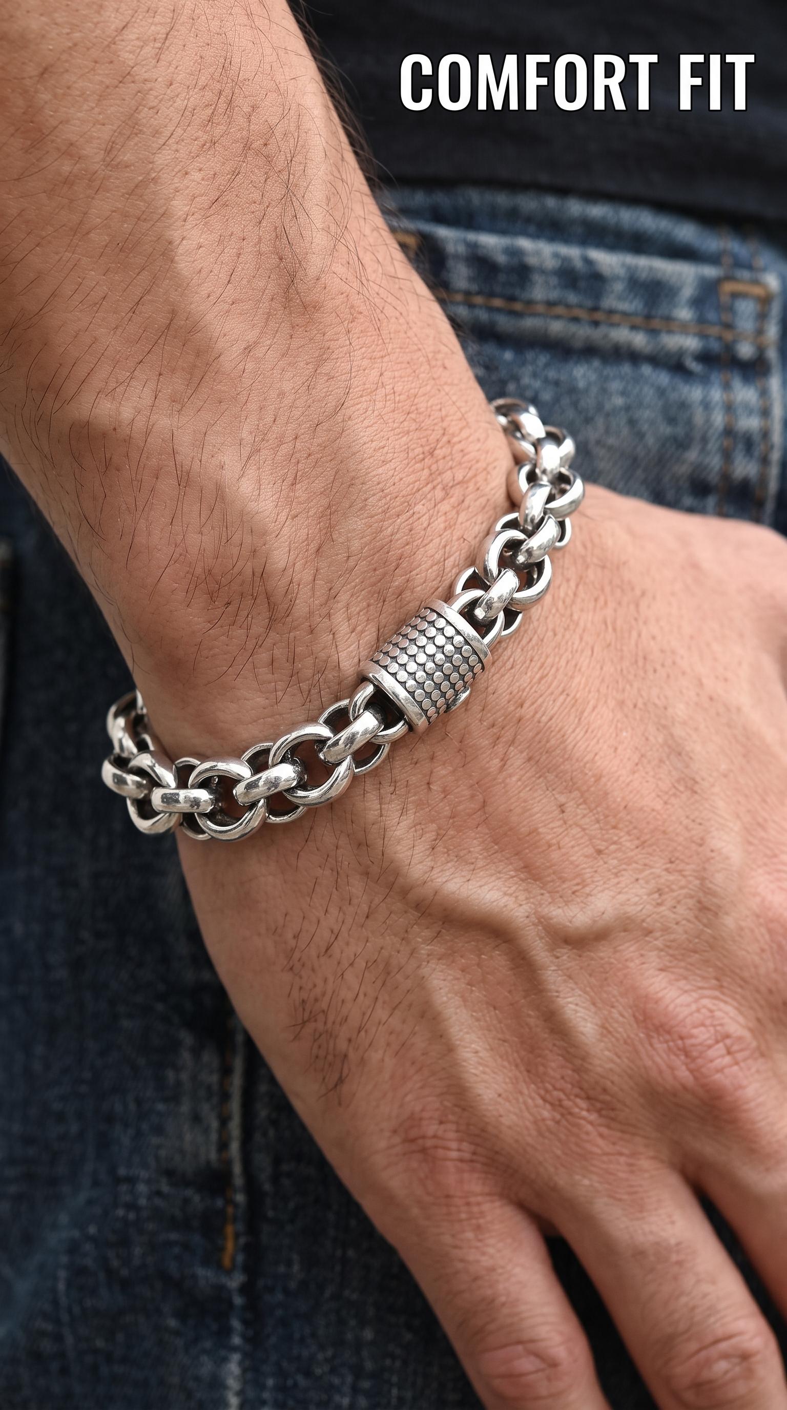 Hip-Hop  Color Chain Bracelet with Textured Clasp and Interlocking Links for Men S925 Silver