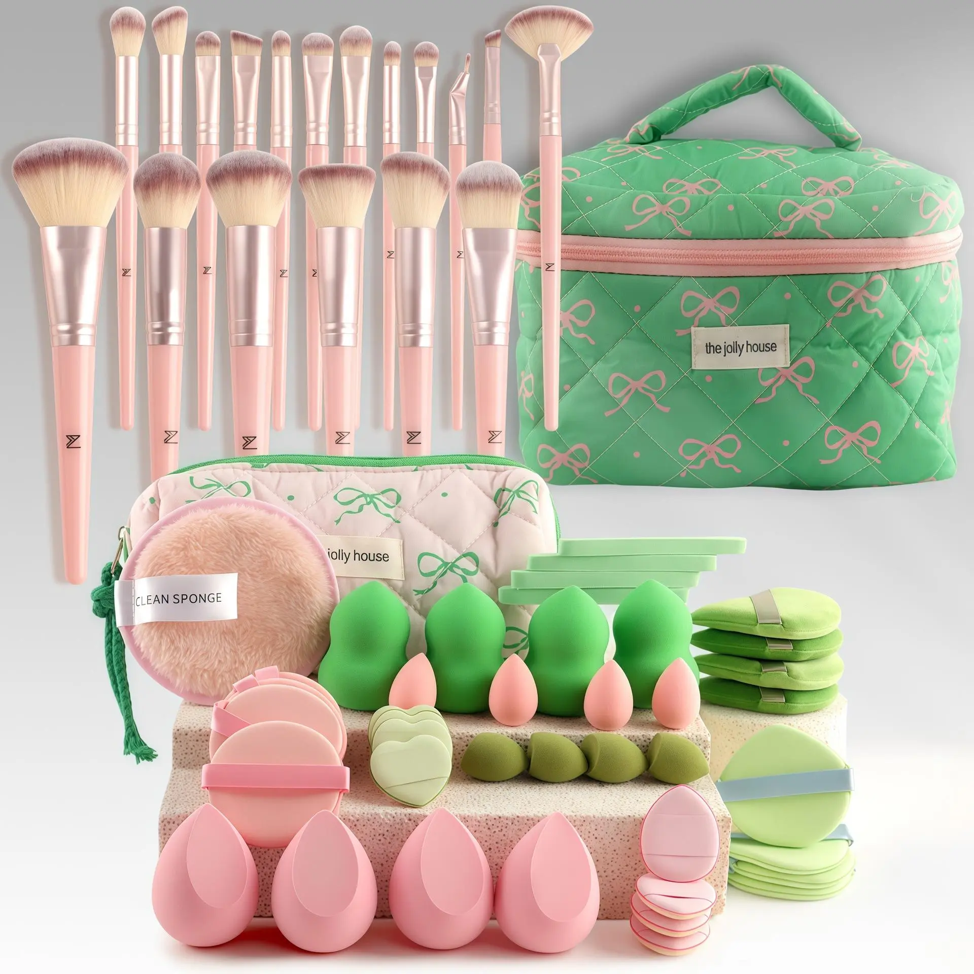 Makeup Tool Set, Makeup Brush & Makeup Sponge & Powder Puff & Round Makeup Remover Puff & Makeup Bag, Professional Makeup Tools for Women, Cosmetic