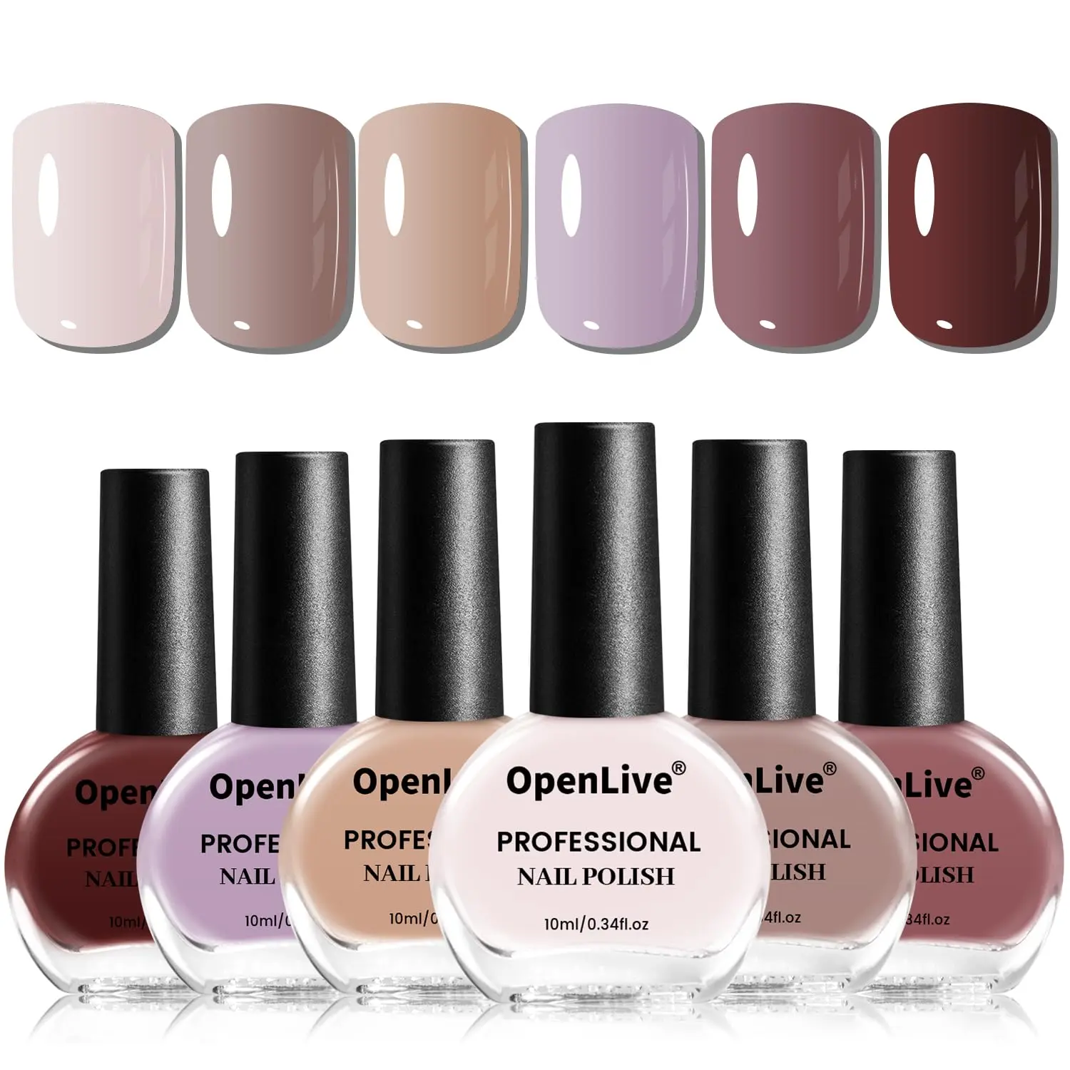 OpenLive 10ml Nude Nail Polish Set 6 Colors Brown Purple Coffee Nude Nail Polish, Quick Dry Long Lasting High Shine Nail Polish for Women Salon DIY Nail Art
