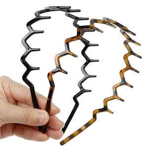 Zig Zag Headbands for Women Non Slip Fashion Accessories for Slicked Back Styles Comfortable Comb Headband with Teeth Ideal Gifts Tortoise Black & Brown 4 Pack