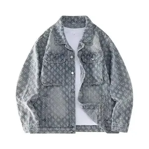 Men's Fashion Stylish Luxury Clothing Loose-fitting Jacket for Casual Cotton Suitable Spring and Autumn Water-washed Jacquard Jacket Coats Menswear