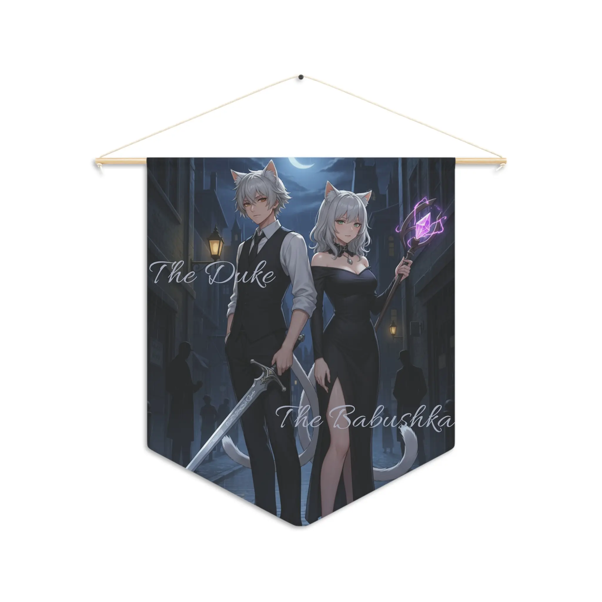 Pennant Flag, DND Cat Mafia, The Duke and The Babushka Design, Wall Banner, Room Decor, Gamer Gift, Dungeon Master Flag, RPG Pennant