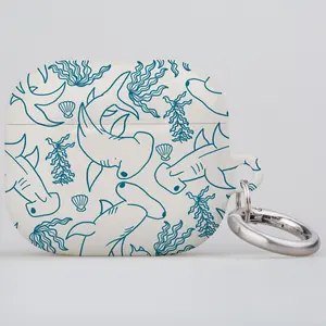 Hammerhead Shark Coral Reef AirPod Case Beige Blue AirPod Pro Cover Ocean Sea Animal Plant Keychain Compatible with AirPods Gen 1 2 3 4 & Pro 1 2