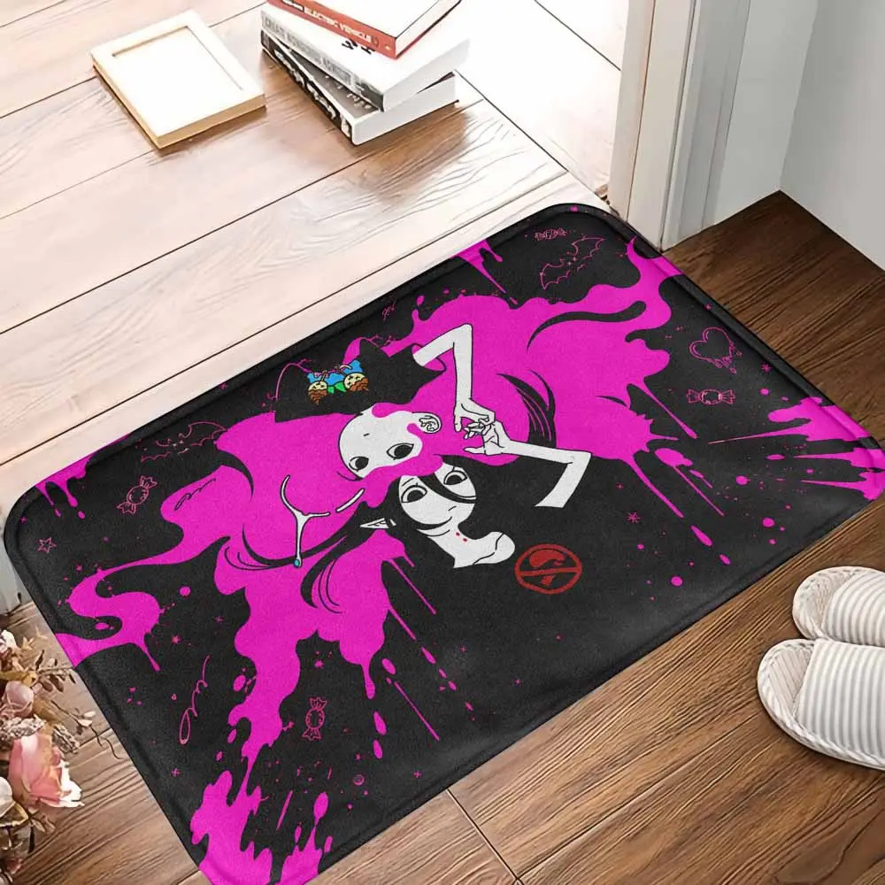 Gothic Fantasy Vampire Art Rug - Pink & Black Bold Splatter Design, Custom Artwork, Soft Non-Slip Washable, Art Pattern Dark Fantasy Black Accent Bath Mats for Bedroom, Living Room Decor or Gift, Art Pattern Bath Mats