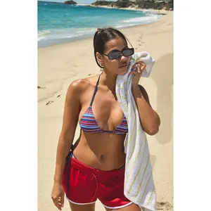 Pacsun Women's Red & Blue Striped Summer Triangle Bikini Top