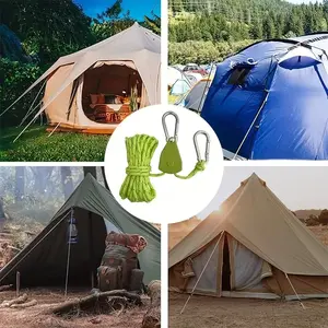 Camping Rope with Pulley, Adjustable Metal Pulley System, 4m/157'' Wind Rope, High Reflective Tent Rope, Ideal for Outdoor Camping & Hiking