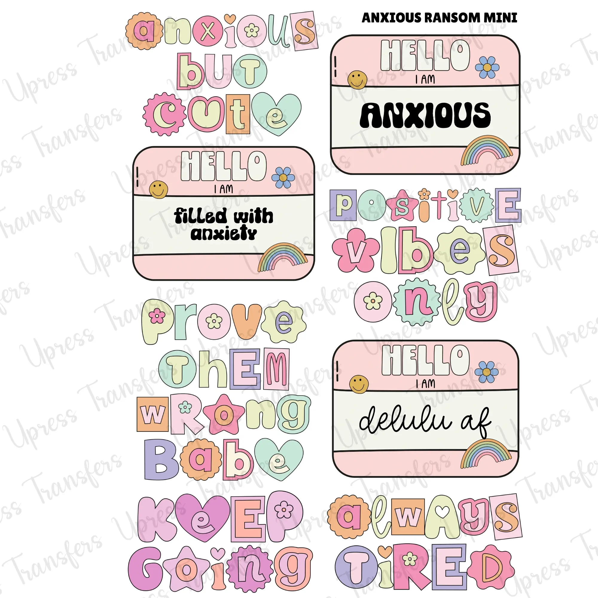 Anxious Ransom Mini DTF Transfer Gang Sheet 24.5" Wide x 36" Long Direct To Film Trendy Vibrant Designs for Stylish Wardrobe