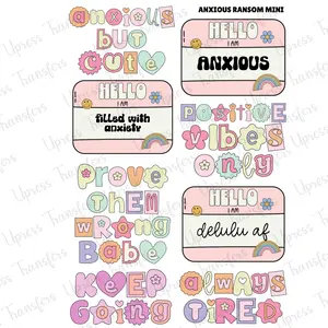 Anxious Ransom Mini DTF Transfer Gang Sheet 24.5" Wide x 36" Long Direct To Film Trendy Vibrant Designs for Stylish Wardrobe